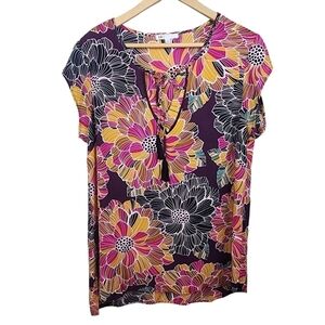 DR2 Floral Print Short Sleeve Blouse Size L